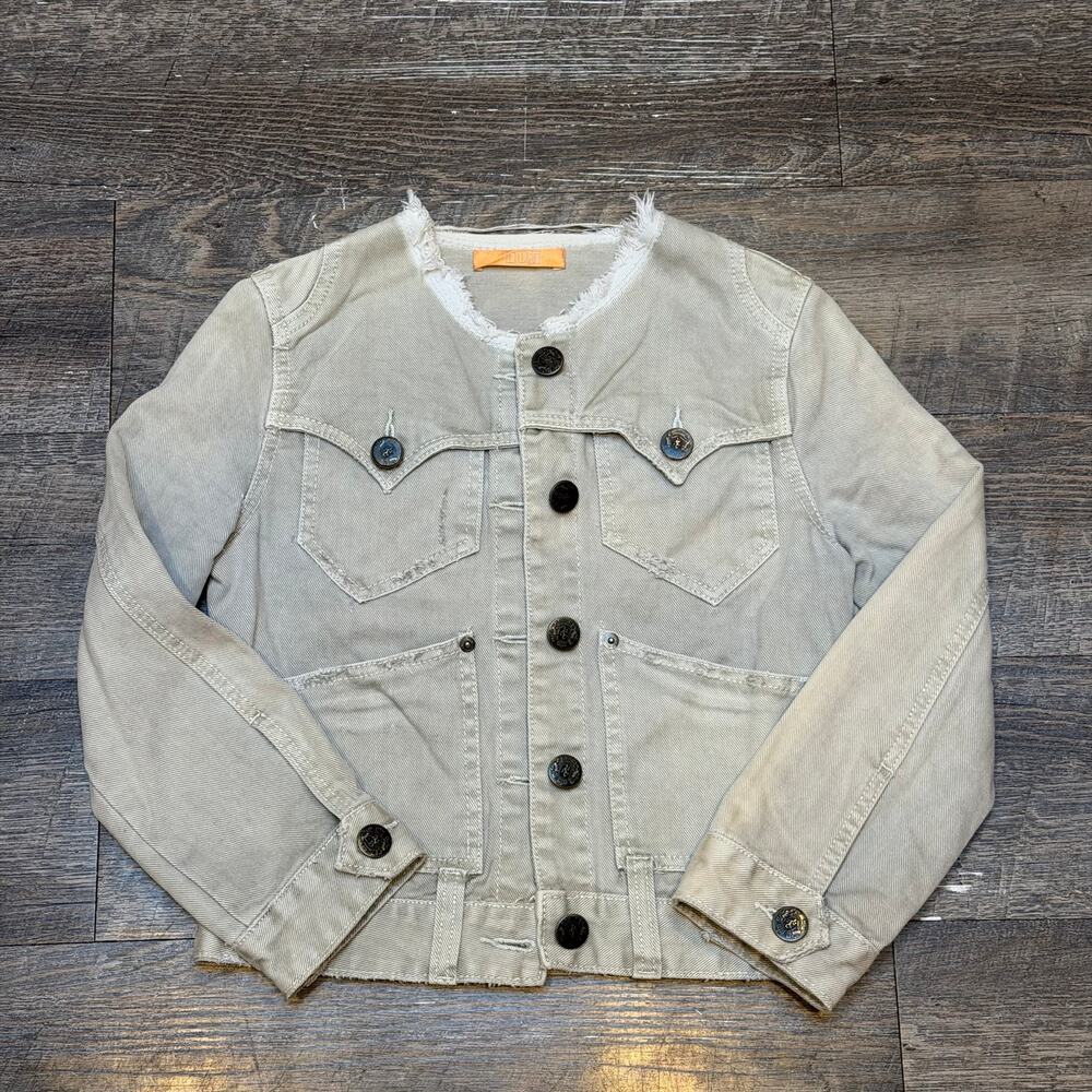 Vintage Y2K BUI Distressed Beige Denim Twill Jacket Raw Hem Western Pocket XS